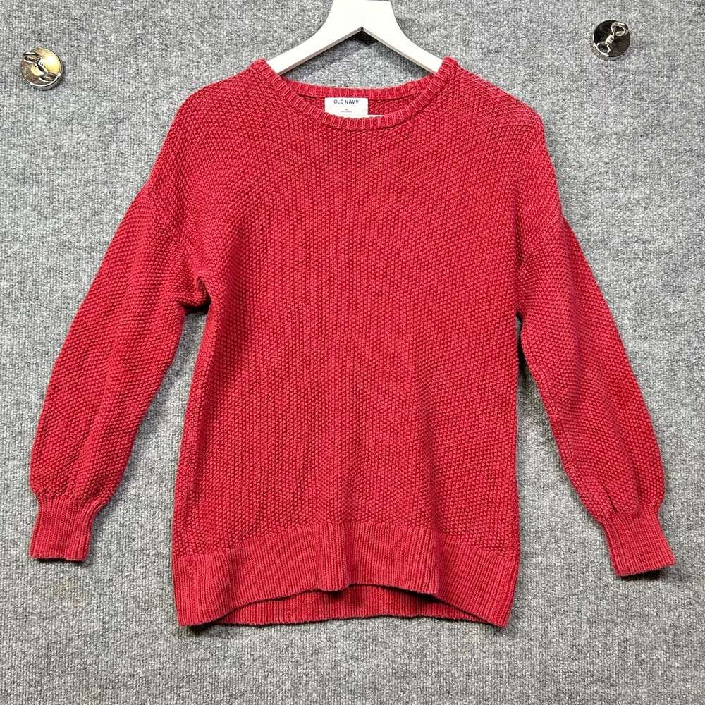 Old Navy Tunic Length Sweater Women's Red Textured Knit Crewneck Pullover - XS